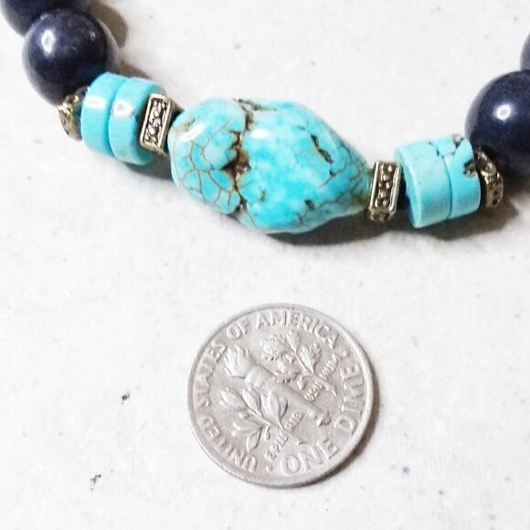 Turquoise Magnesite & Chunky Beads! Rustic SouthWestern Vibes Beaded Bracelet #1 - Picture 5 of 7